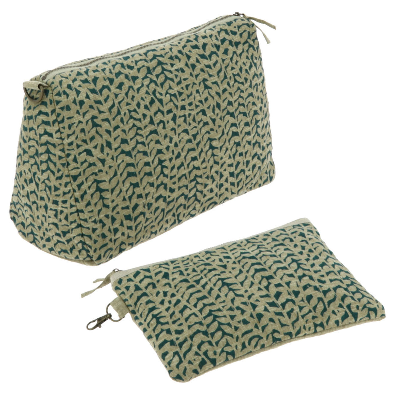 En Fil d'Indienne Trousse plate + trousse de toilette Lierre paon
