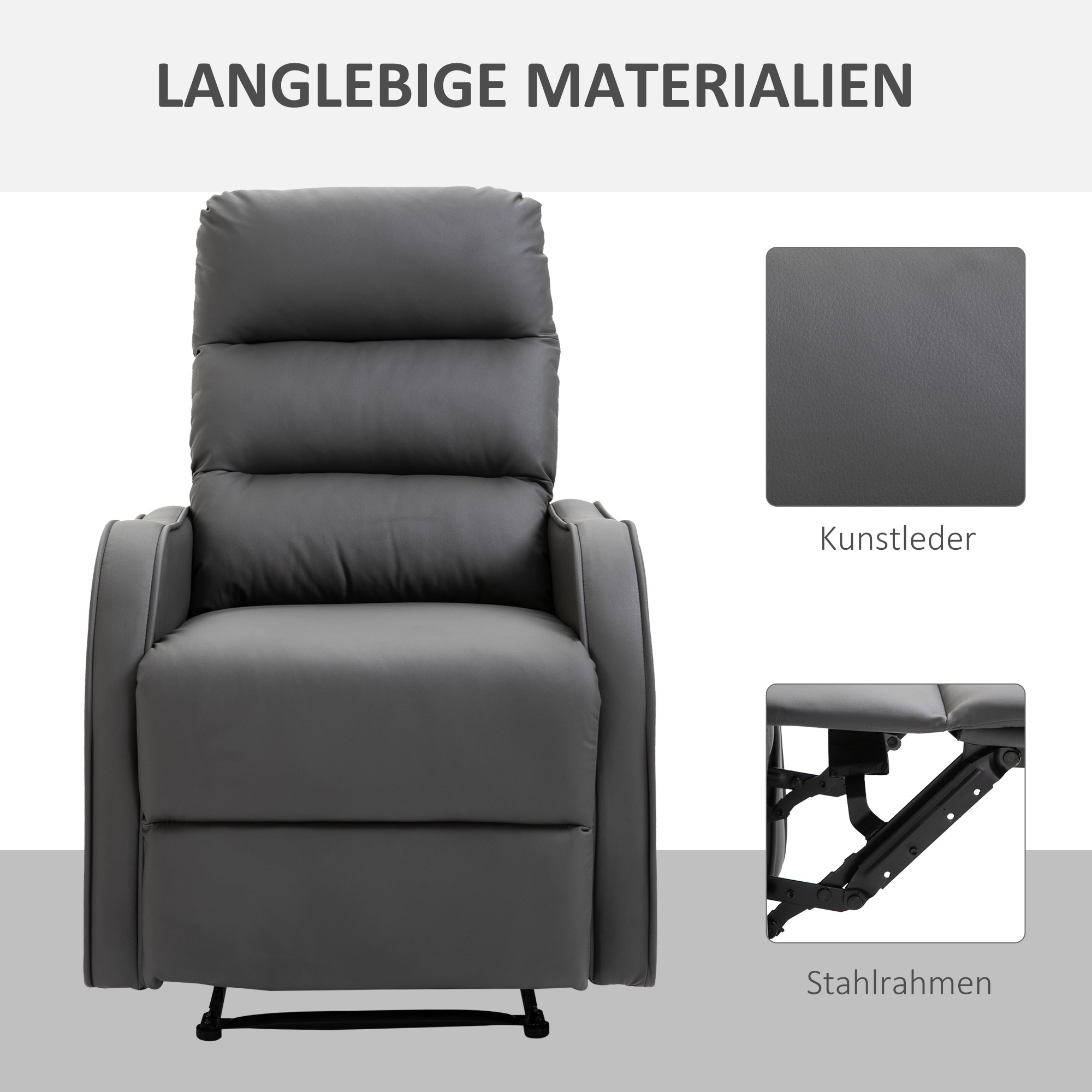 HOMCOM Relaxsessel mit Fußstütze grau 89L x 65B x 100H cm