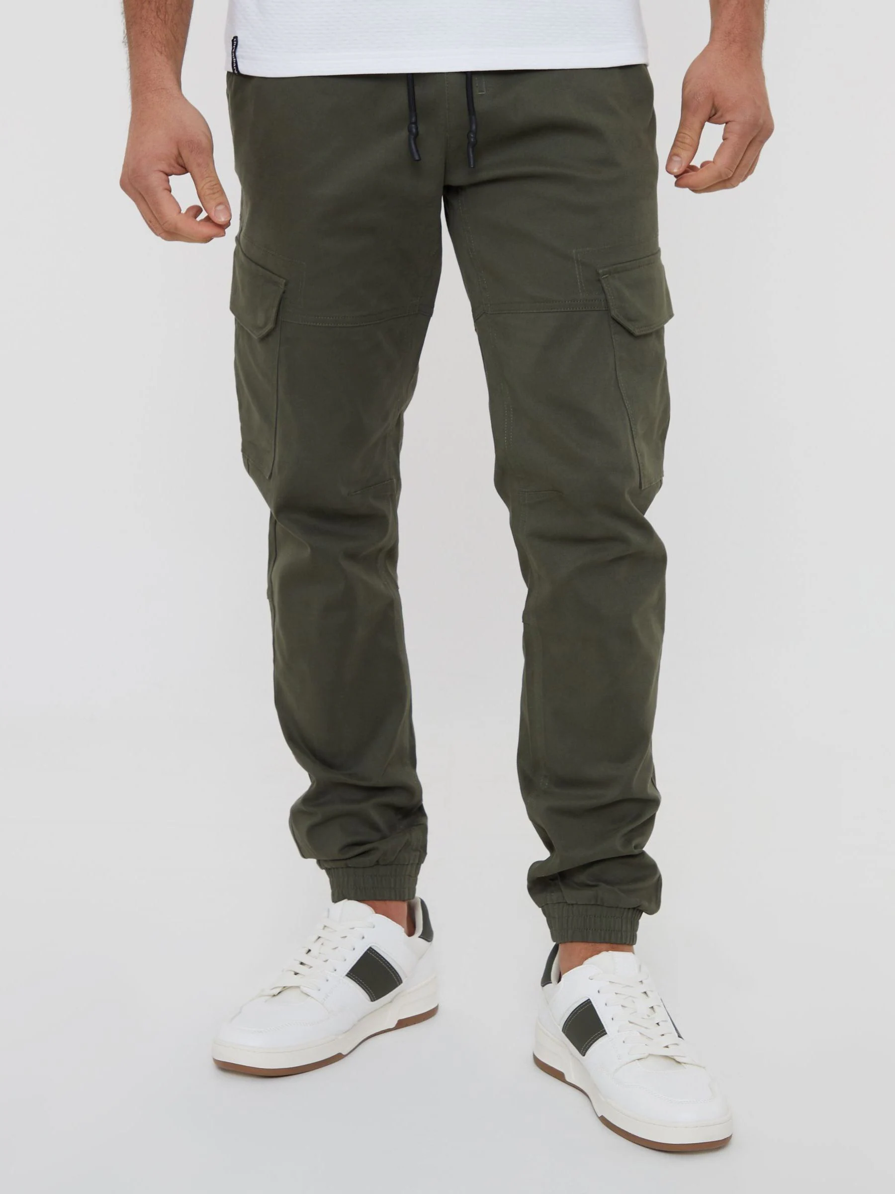 Khaki - Threadbare cargobroek in joggingstijl van katoen met stretch