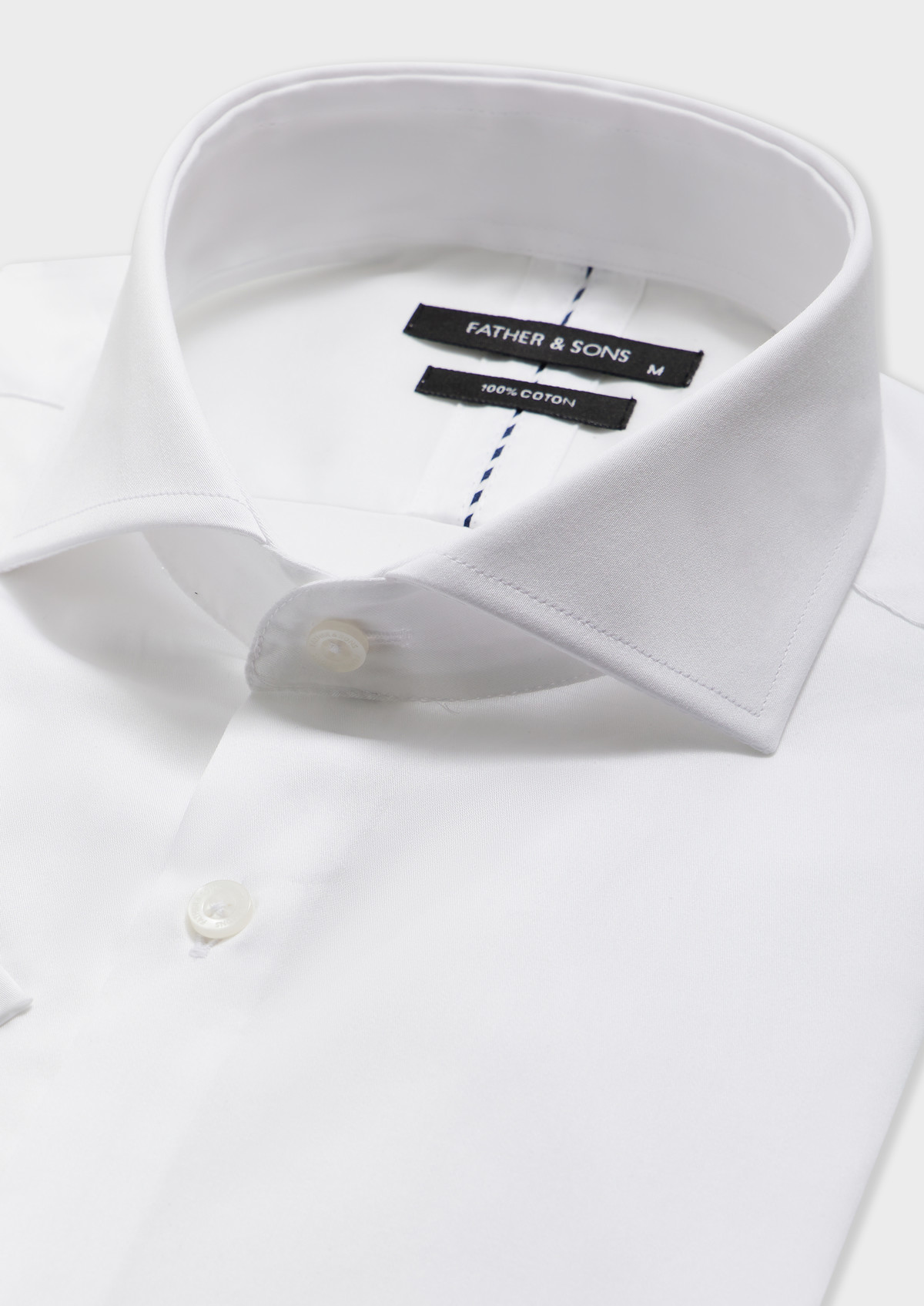 Chemise manches courtes Slim en satin de coton uni blanc