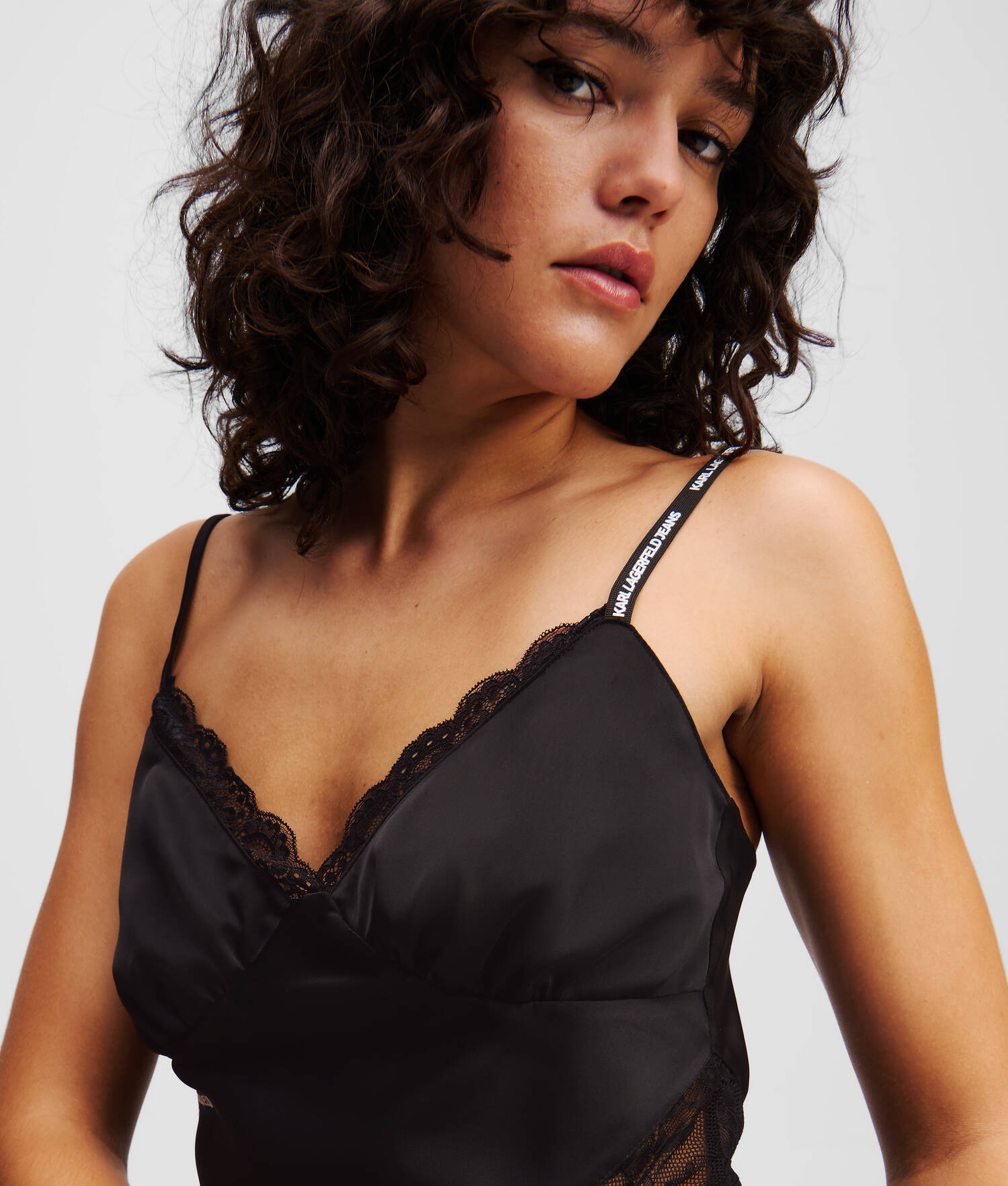 HAUT EN SATIN ET DENTELLE - Noir