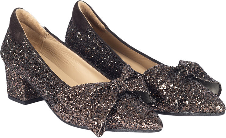 ANGULUS Sløjfe pump i funklende glitter 2487/2193 brown glitter/dark b
