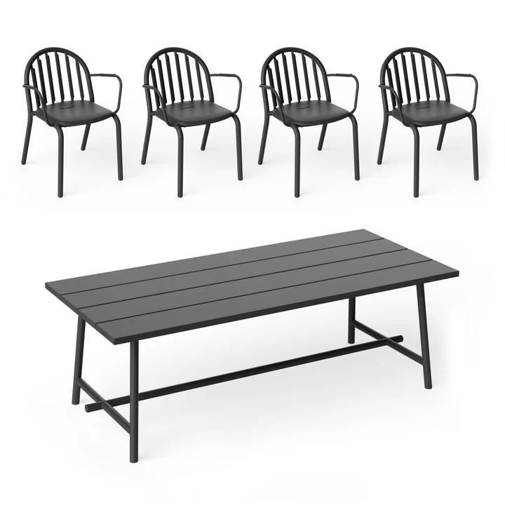 Fatboy - Fred's Outdoor Tisch 220 x 100 cm   Armlehnstuhl (4er Set), anthrazit (Exklusive Edition)