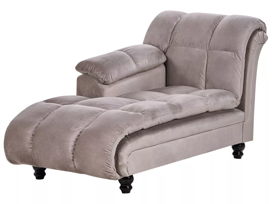Chaise longue côté droit en velours taupe LORMONT