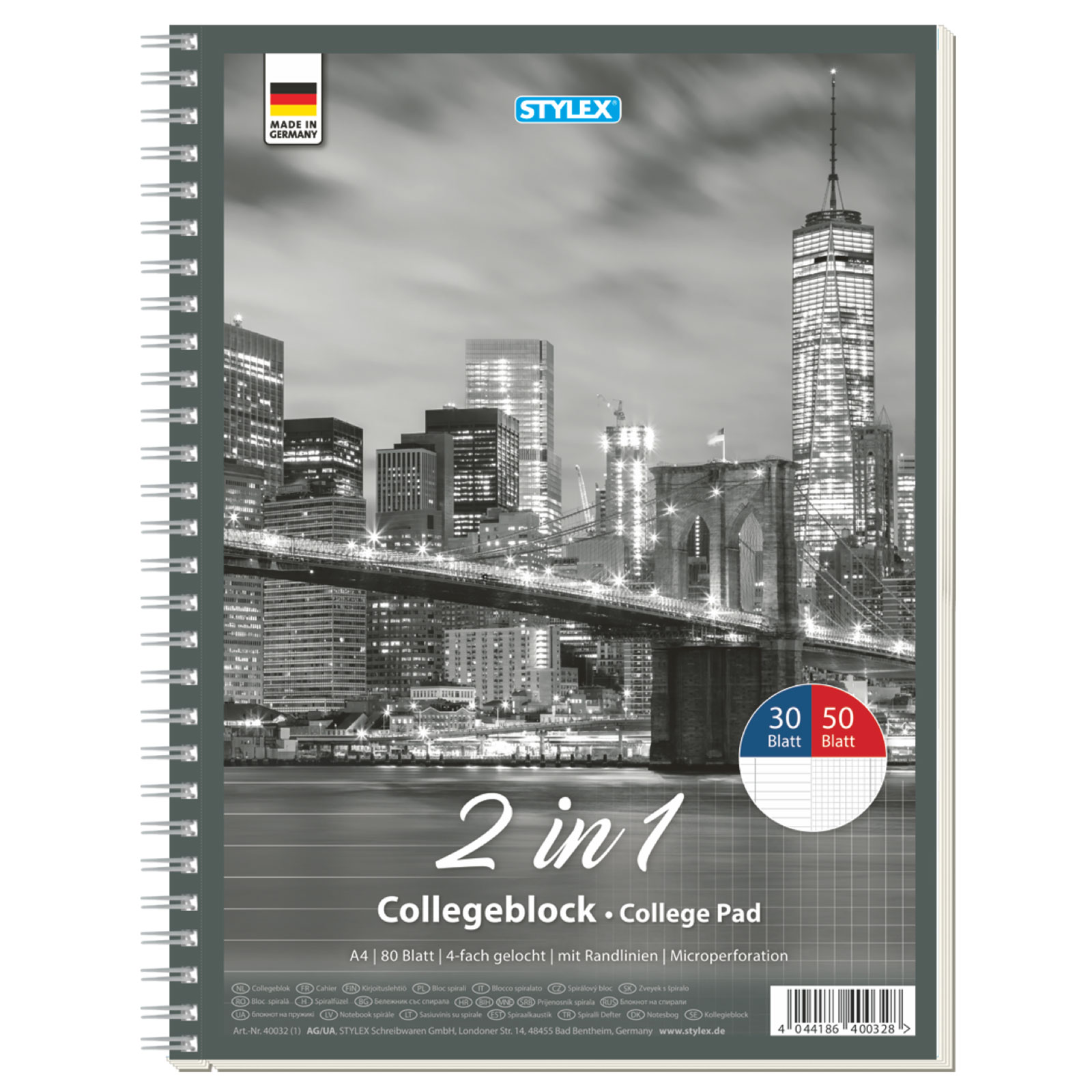 2in1 Collegeblock - liniert-kariert - DIN A4