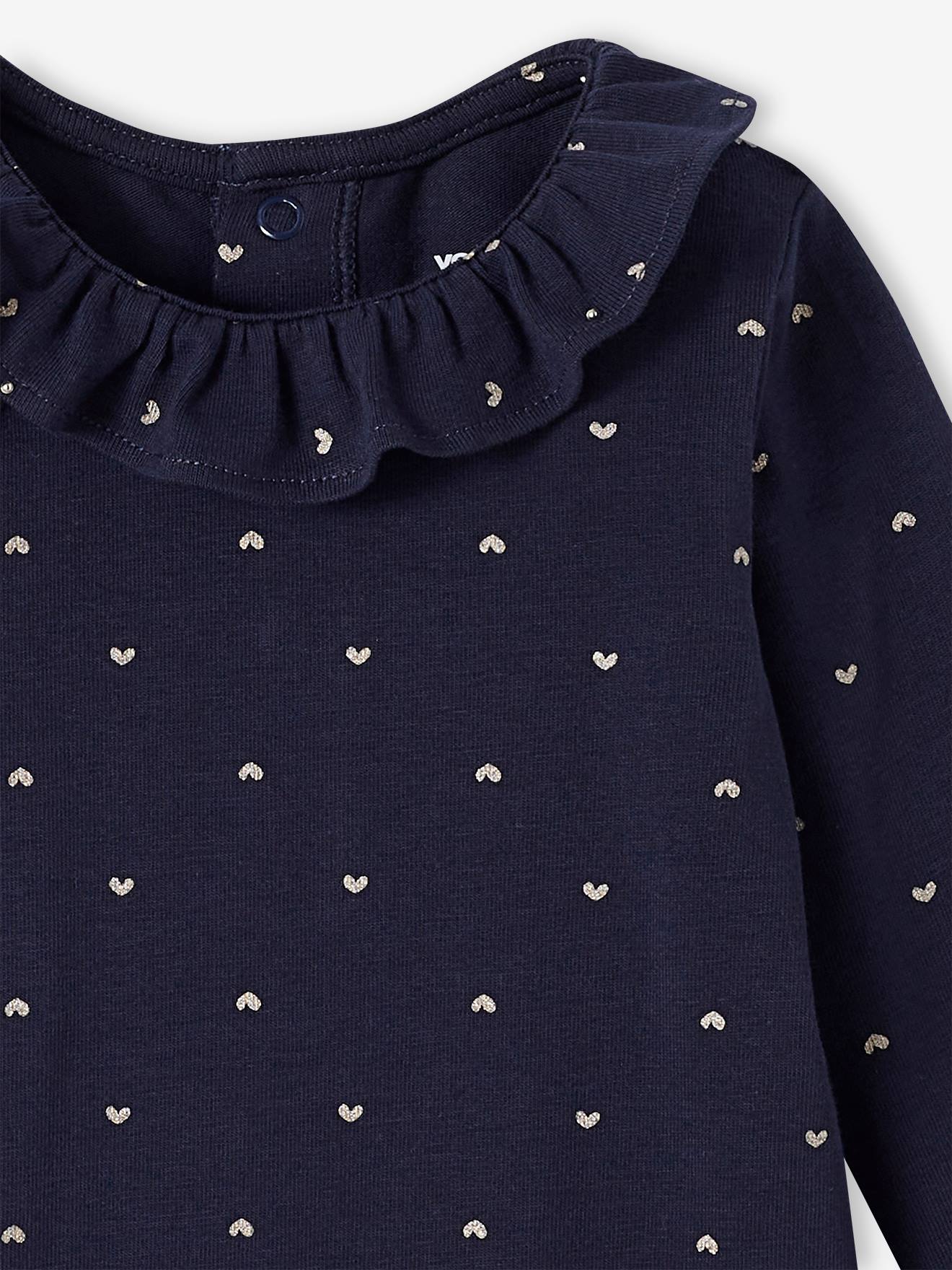Conjunto de 2 bodies de manga comprida para bebê com gola Peter Pan, azul marinho