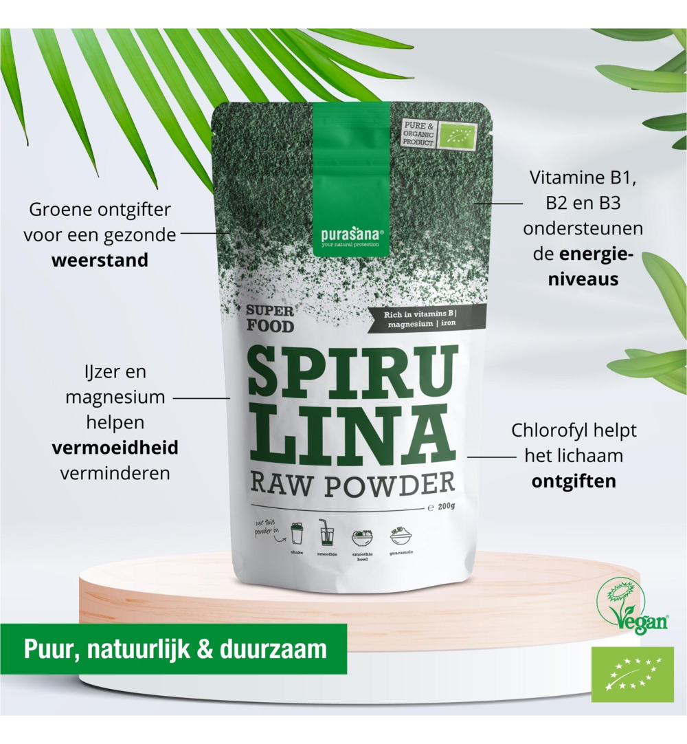 Purasana Spirulina Poeder/Poudre Spiruline Vegan Bio (200 gr)