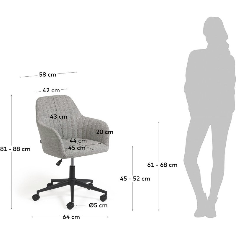 Chaises de bureau Madina tissu - Dossier bas avec accoudoirs  - Pieds noir