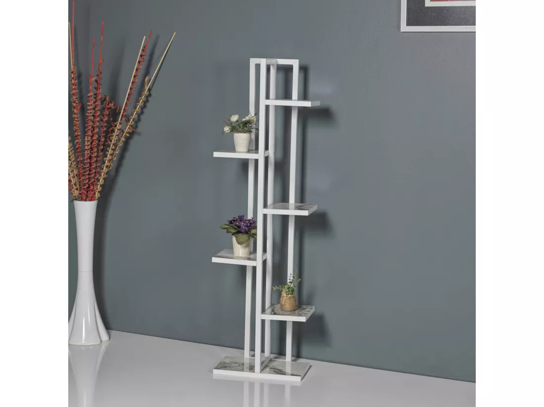 Support de plantes Tohmajärvi à 5 niveaux 120 x 34 x 21 cm marbre blanc / blanc [en.casa]