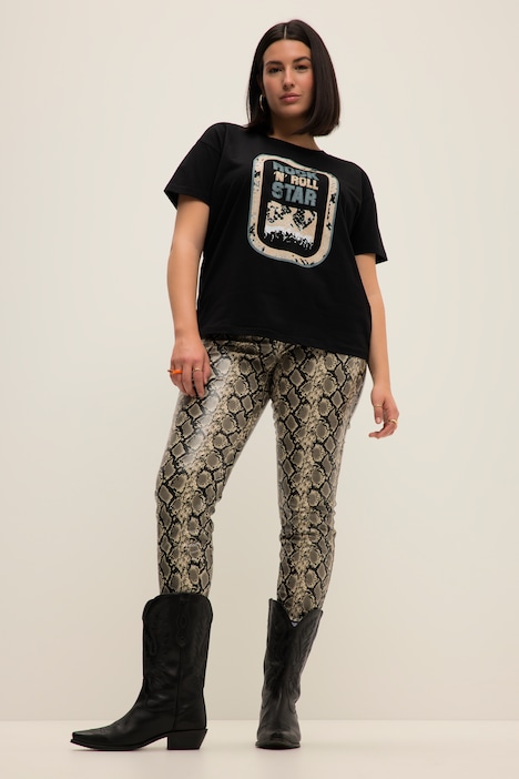 Hose, Skinny Fit, Snake Print, 5-Pocket, Lederoptik
