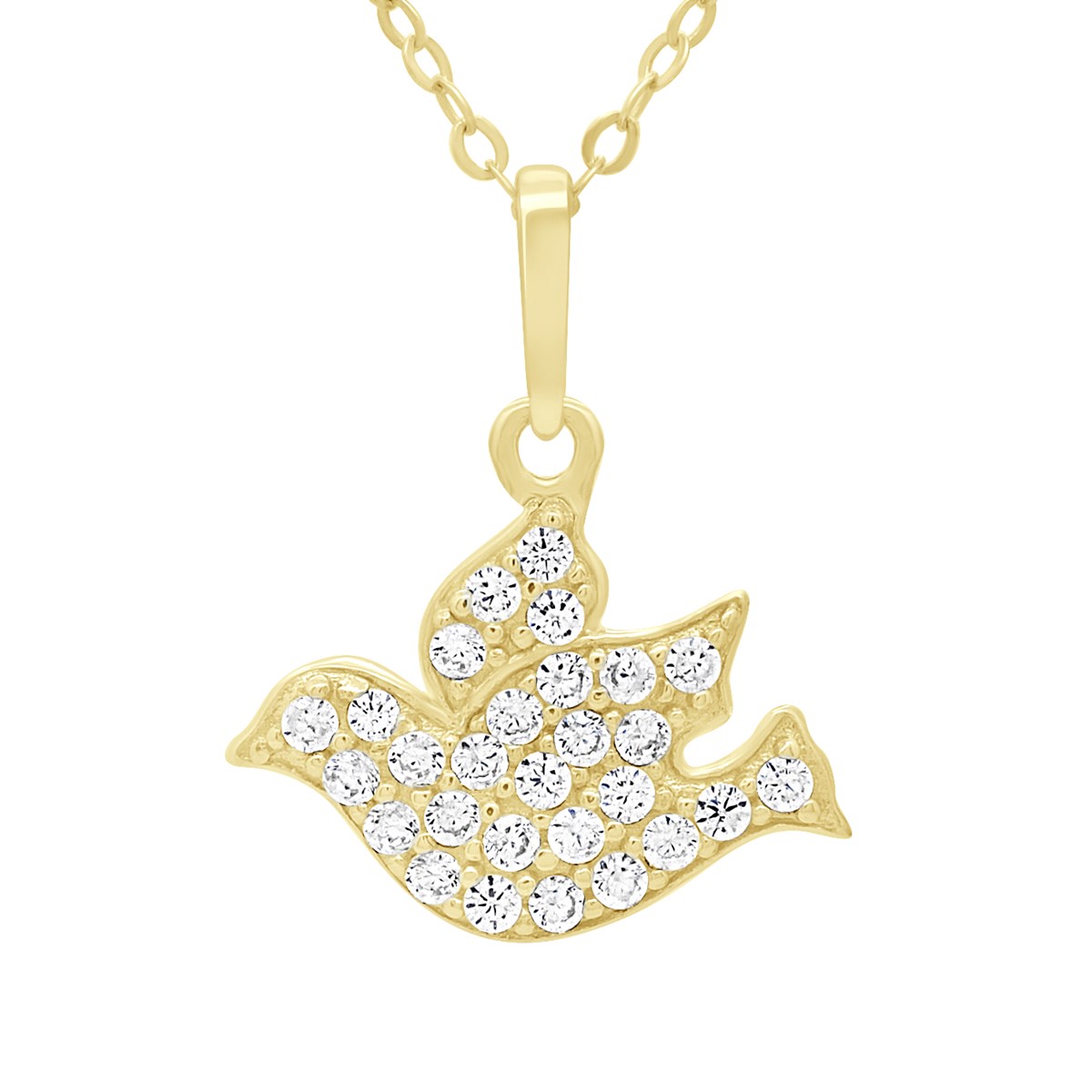 Collier - Ornées d'un Pendentif Oiseau serti d' Oxydes de Zirconium - Or Jaune