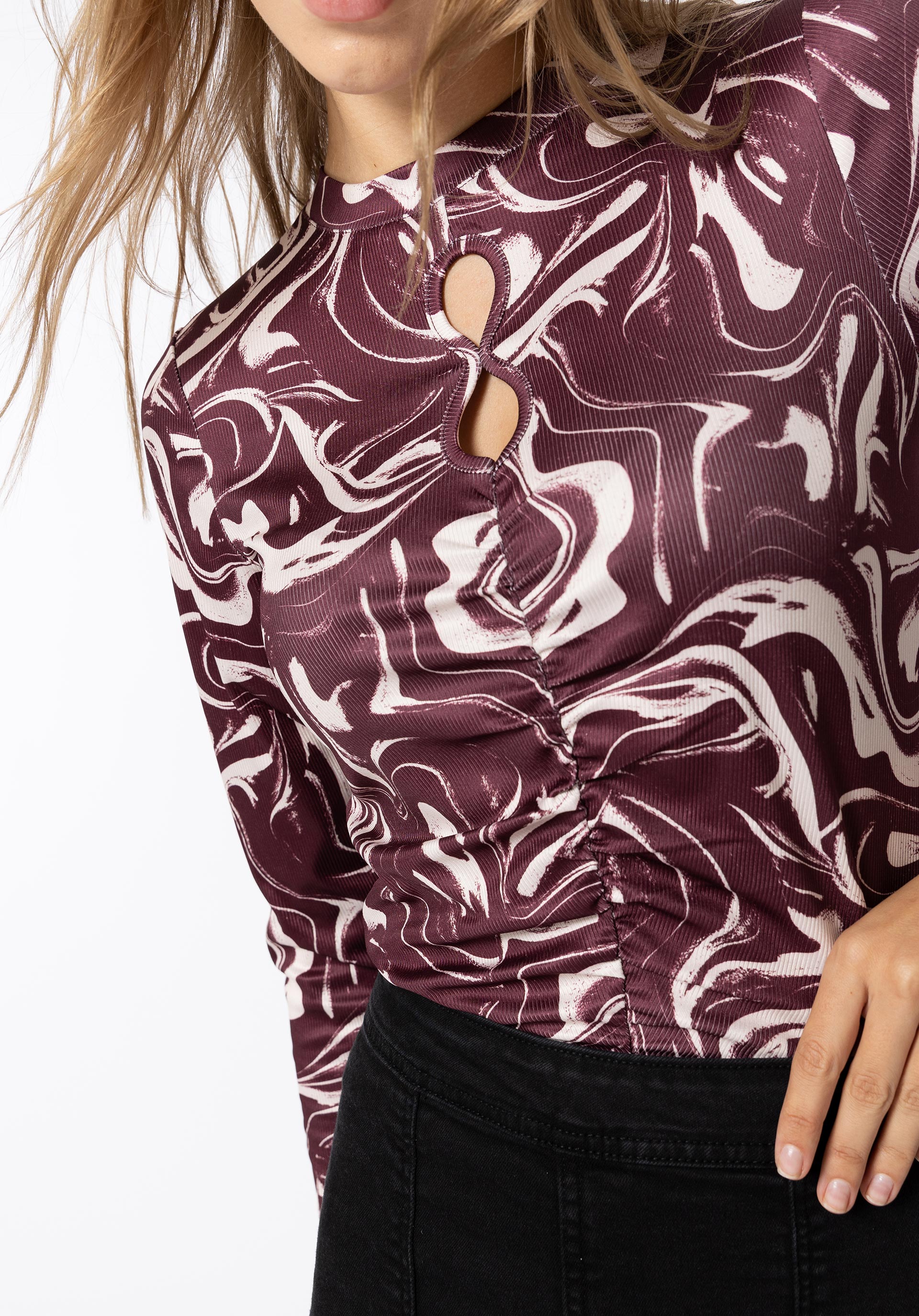 T-shirt Estampada Cut Out C/ Franzido