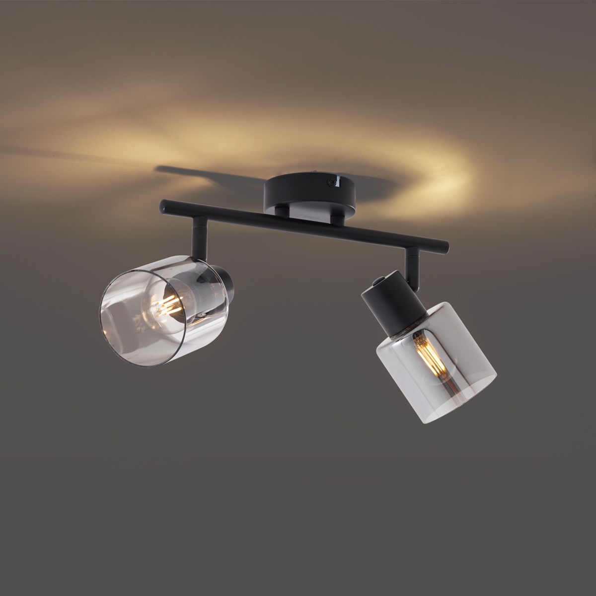 Moderne plafondlamp zwart met smoke glas rond 2-lichts - Cilin