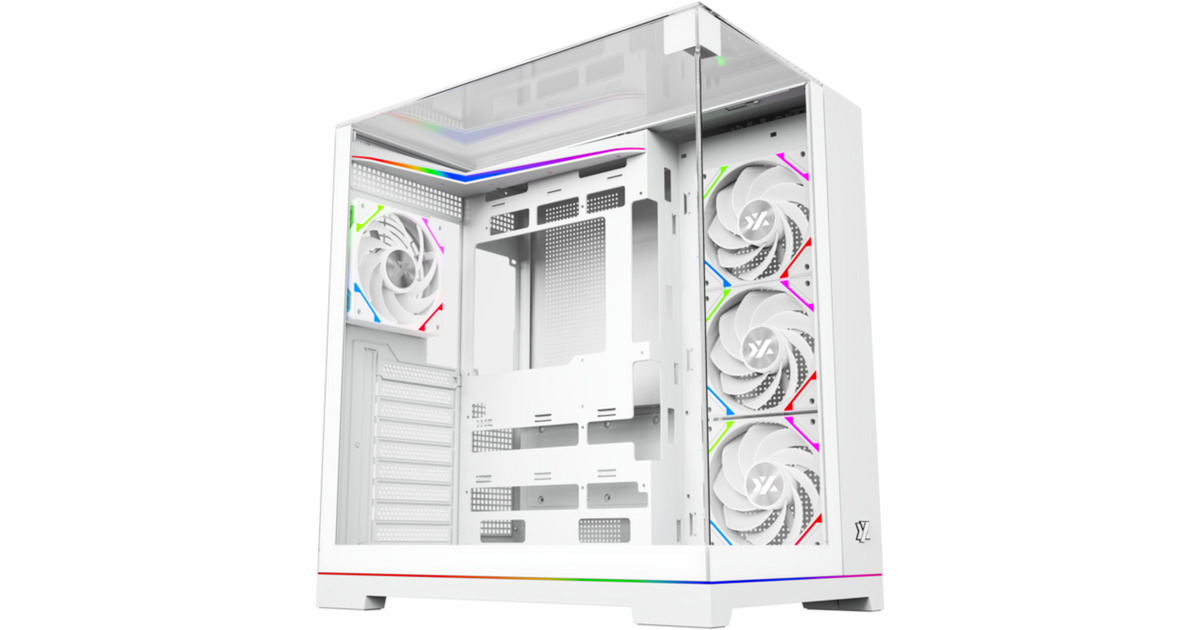 XYZ PC GearTesseract A-RGB midi tower behuizing  (Wit | 2x USB-A | 1x USB-C | RGB | Tempered Glass)