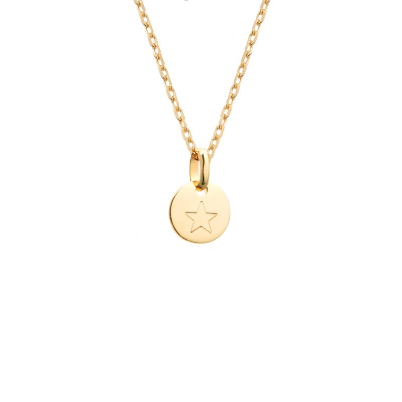 Collier médaille mini charm plaqué or fille - gravure ÉTOILE