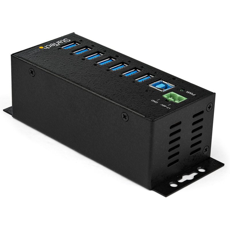StarTech.com Hub USB 3.0 à 7 ports avec adaptateur d'alimentation - Concentrateur USB-A industriel en métal avec protection contre les décharges électrostatiques et les surtensions de 350 W - Montable sur Din/Mur/Bureau - Hub USB 3.2 Gen 1 (5Gbps) ha