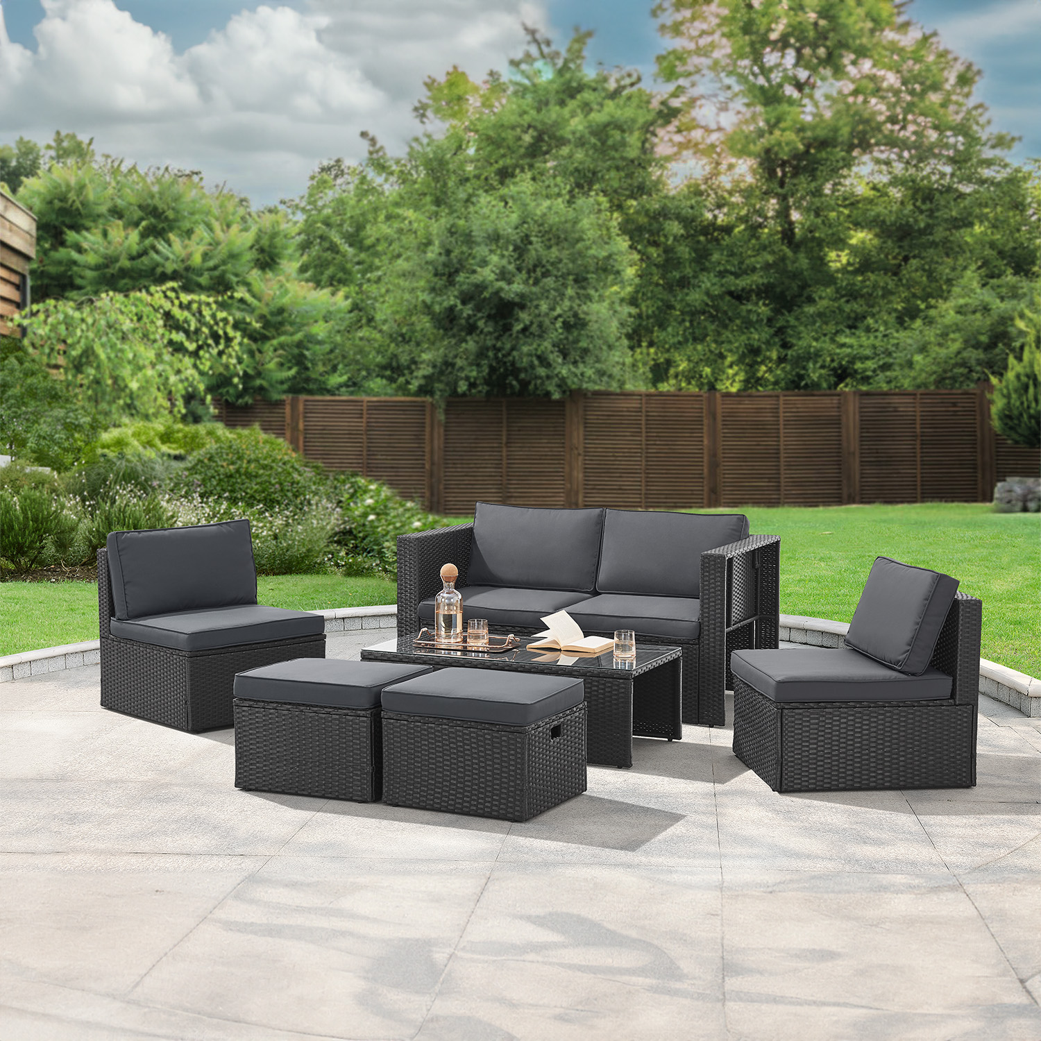 Juskys Salou polyrotan loungeset - Black