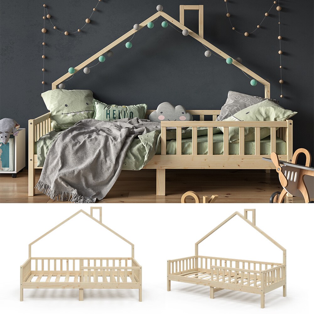 VitaliSpa Hausbett Kinderbett Spielbett Noemi 90x200cm natur Rausfallschutz