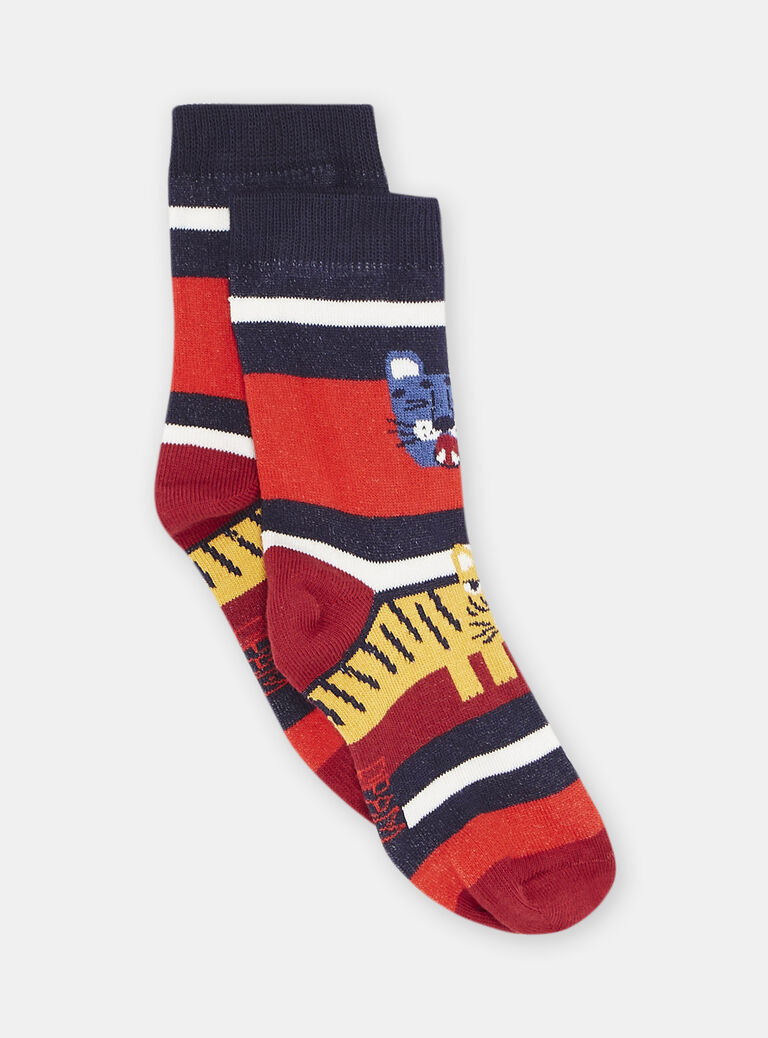Chaussettes bleues et rouges à motif félins garçon