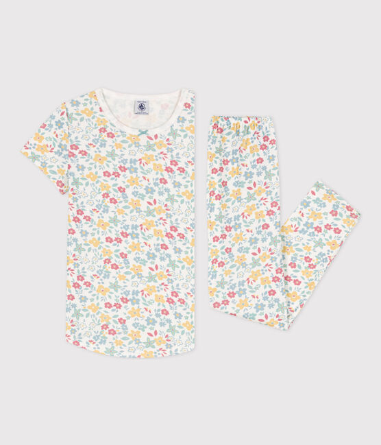 Pyjama manches courtes fleurs en coton petite fille