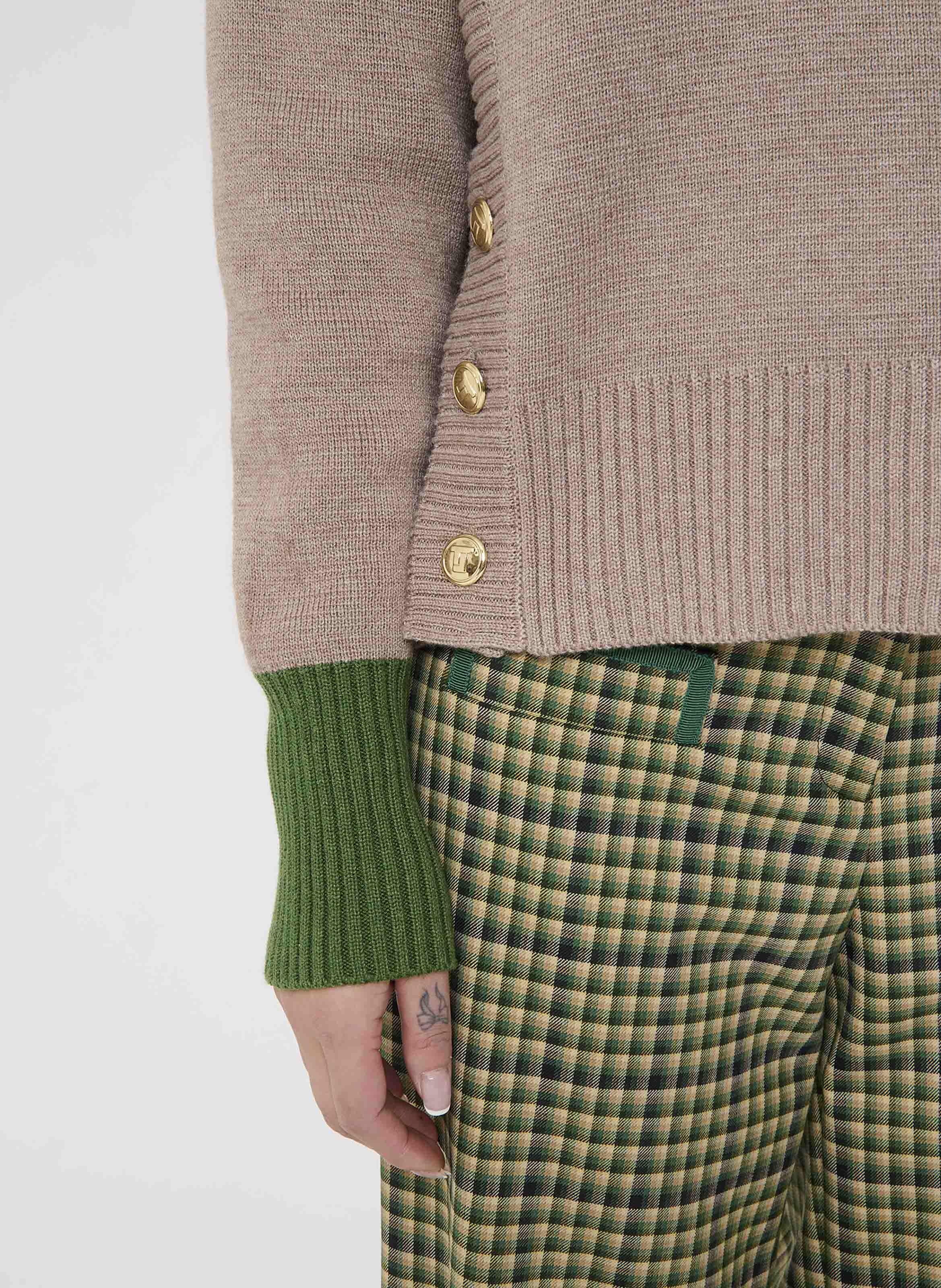 PROMESSE - Pull ample boutonné en maille| Marron
