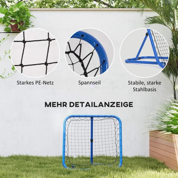 Rebounder for fotball, sammenleggbar fotball Rebounder 63 x 63 cm Justerbar fotballmålsparker for baseballbasketball, metall, blå