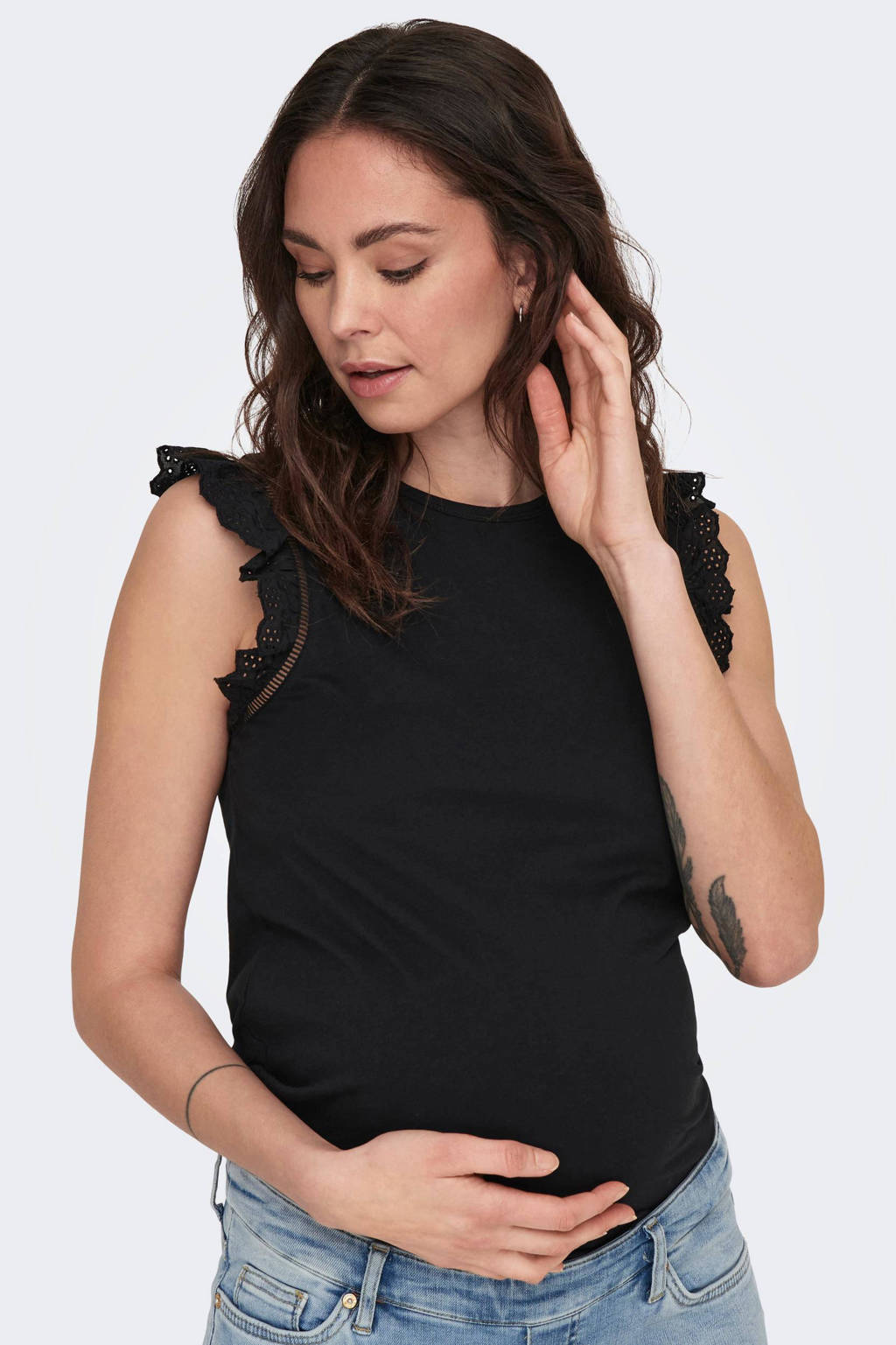 ONLY MATERNITY zwangerschapstop OLMLINDA met ruches zwart