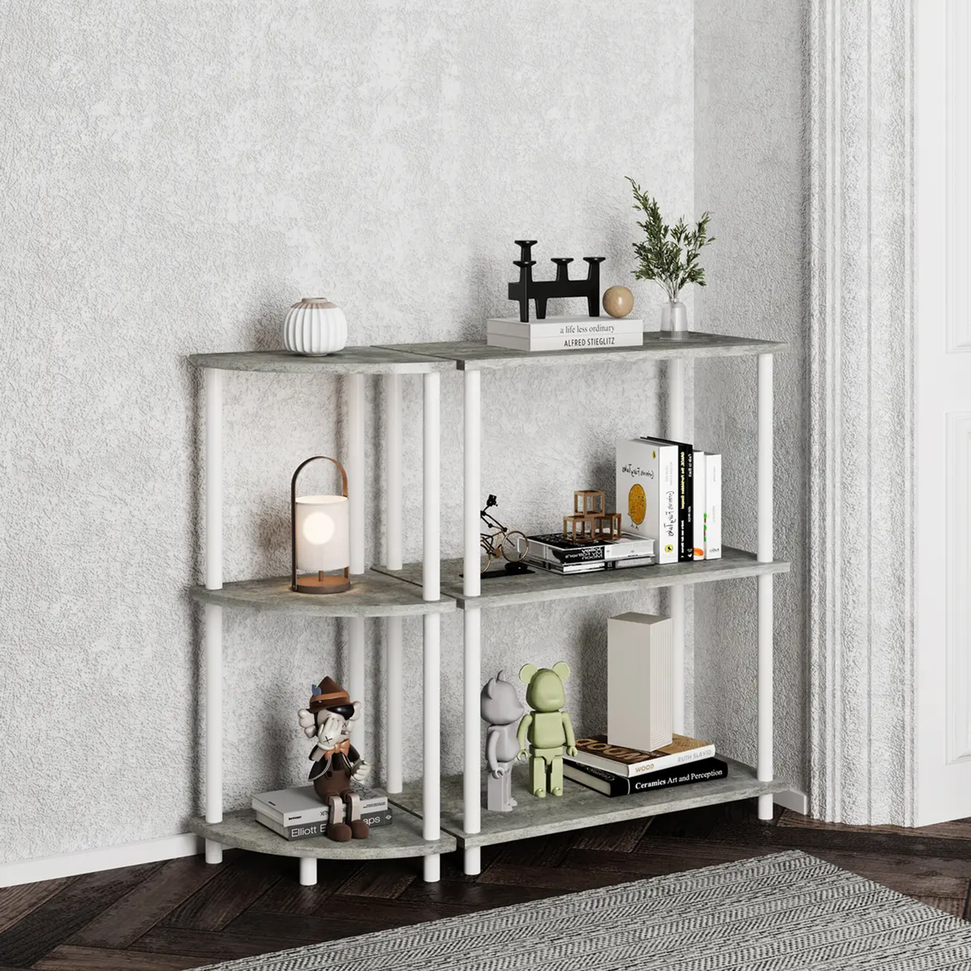 Eckregal - Betonoptik - weiß - 76 cm