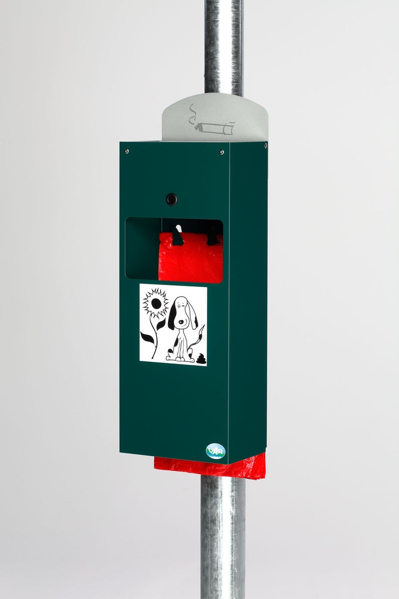 PROREGAL Robuuste Combi-asbak met Hondenpoepzakjeshouder, Inclusief Waarschuwingsbord, Wand- of Buismontage, HxBxD 60 x 13 x 20,5 cm, Gegalvaniseerd Staal, Groen