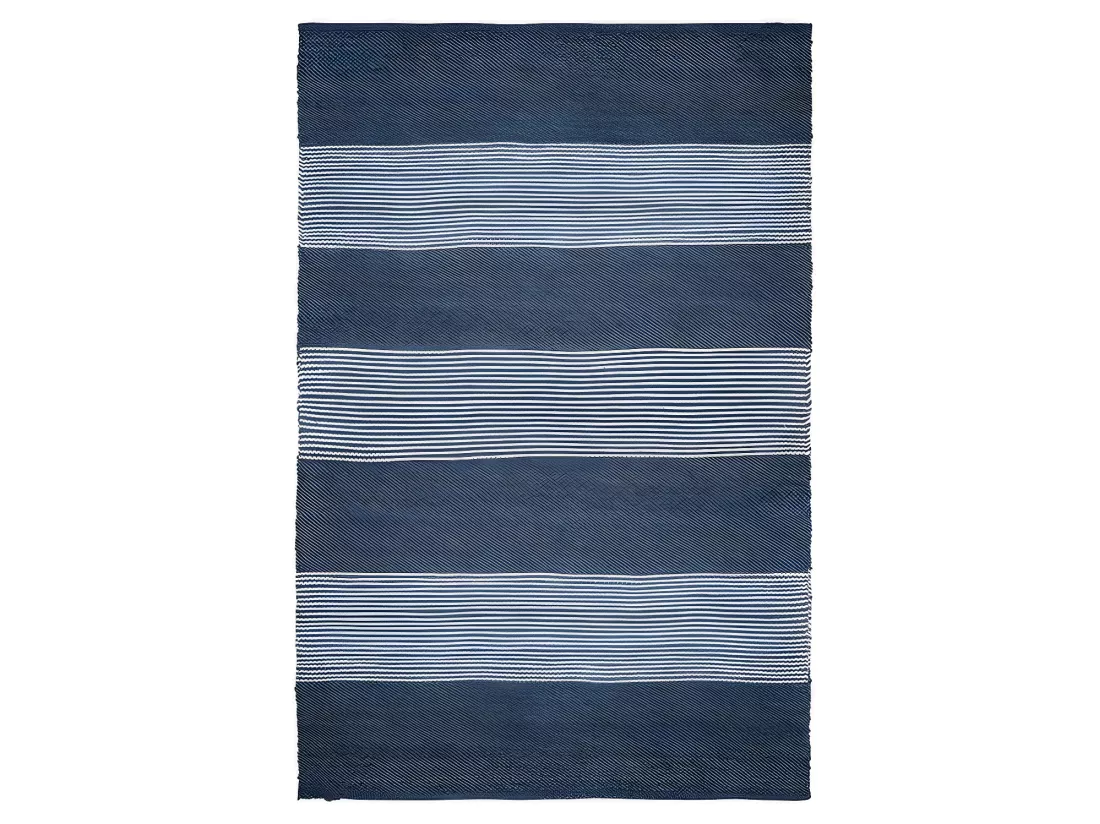 Tapis en jute tissé à la main KOCHI - 160 x 230 cm - Bleu marine et blanc
