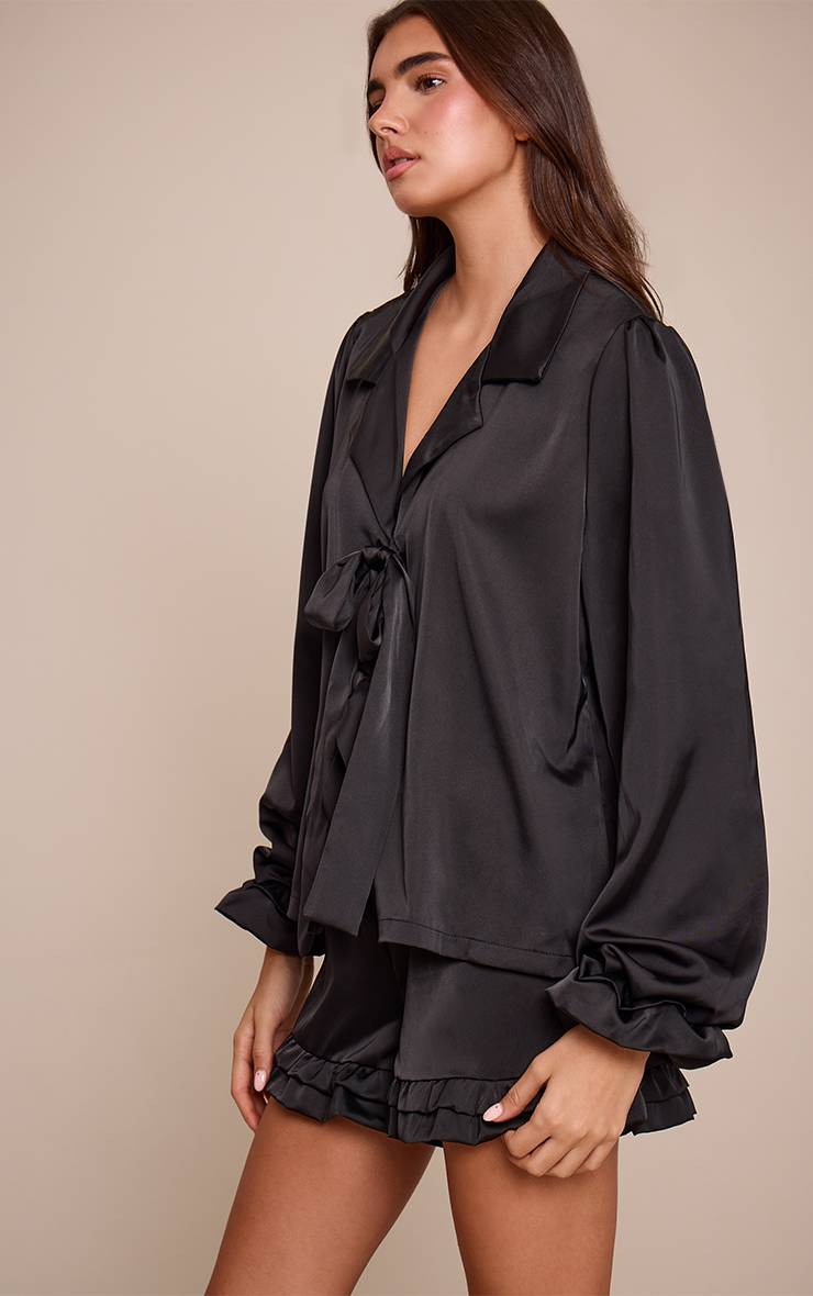 Noir Pyjama À Volants Avec Nœud À Nouer