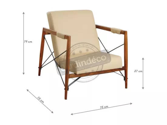 Fauteuil en bois de suar massif et métal