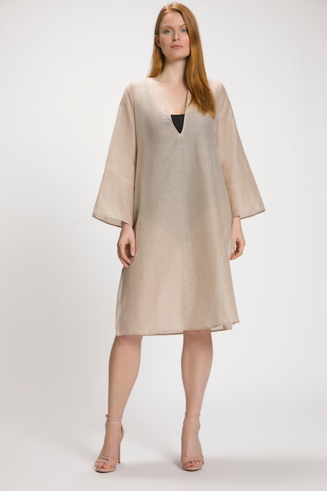 Kleid, A-Linie, Tunika-Ausschnitt, 3/4-Trompetenarm