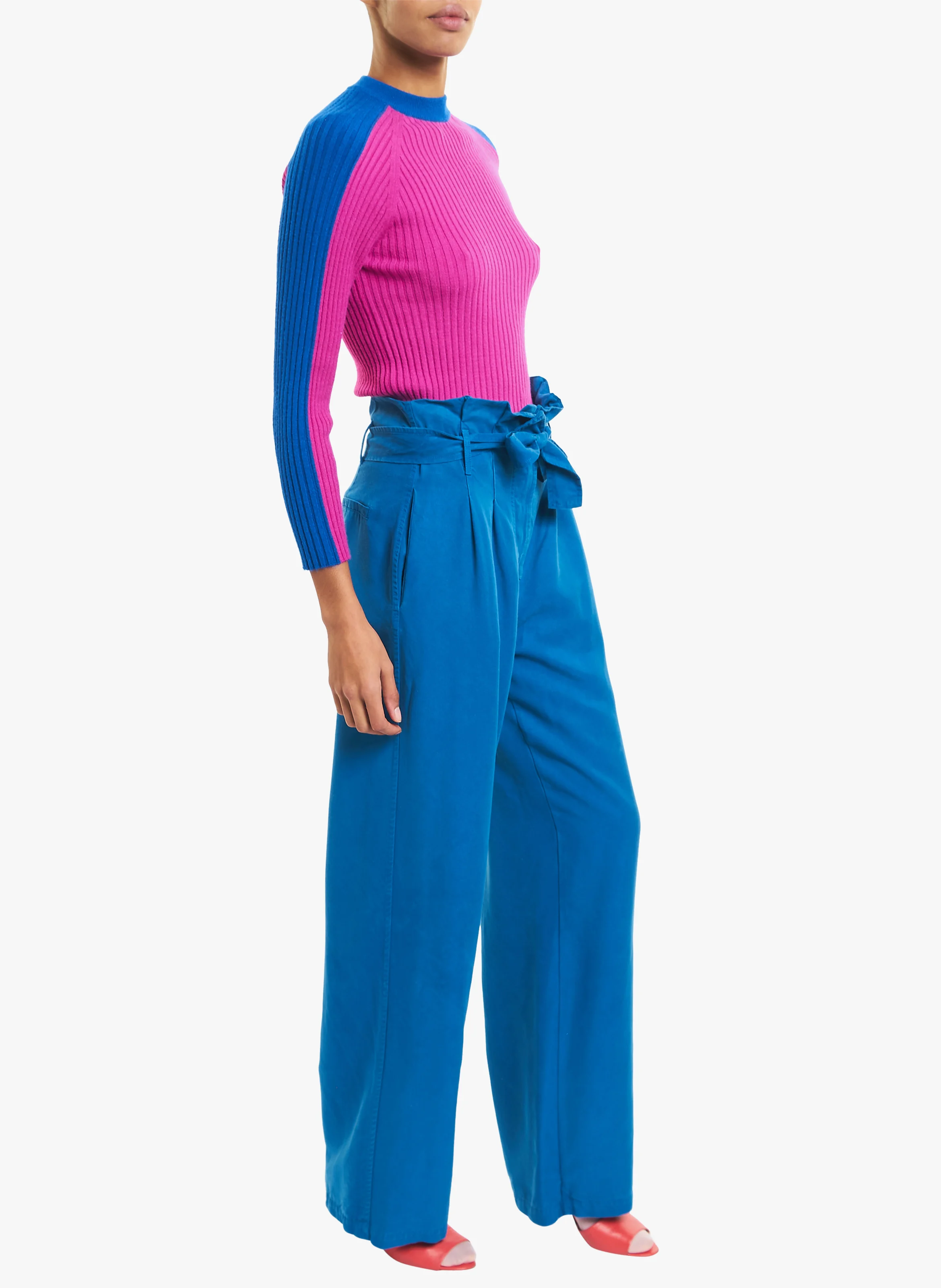 Pantalon large droit| Bleu