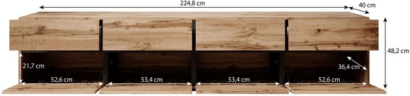 Meubella - TV-Meubel Cainan - Beige - Zwart - 225 cm