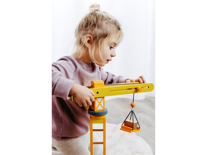 small foot Baukran mit Baustellenzubehör Umfangreiches Spielset aus Holz mit grossem Kran und viel Zubehör