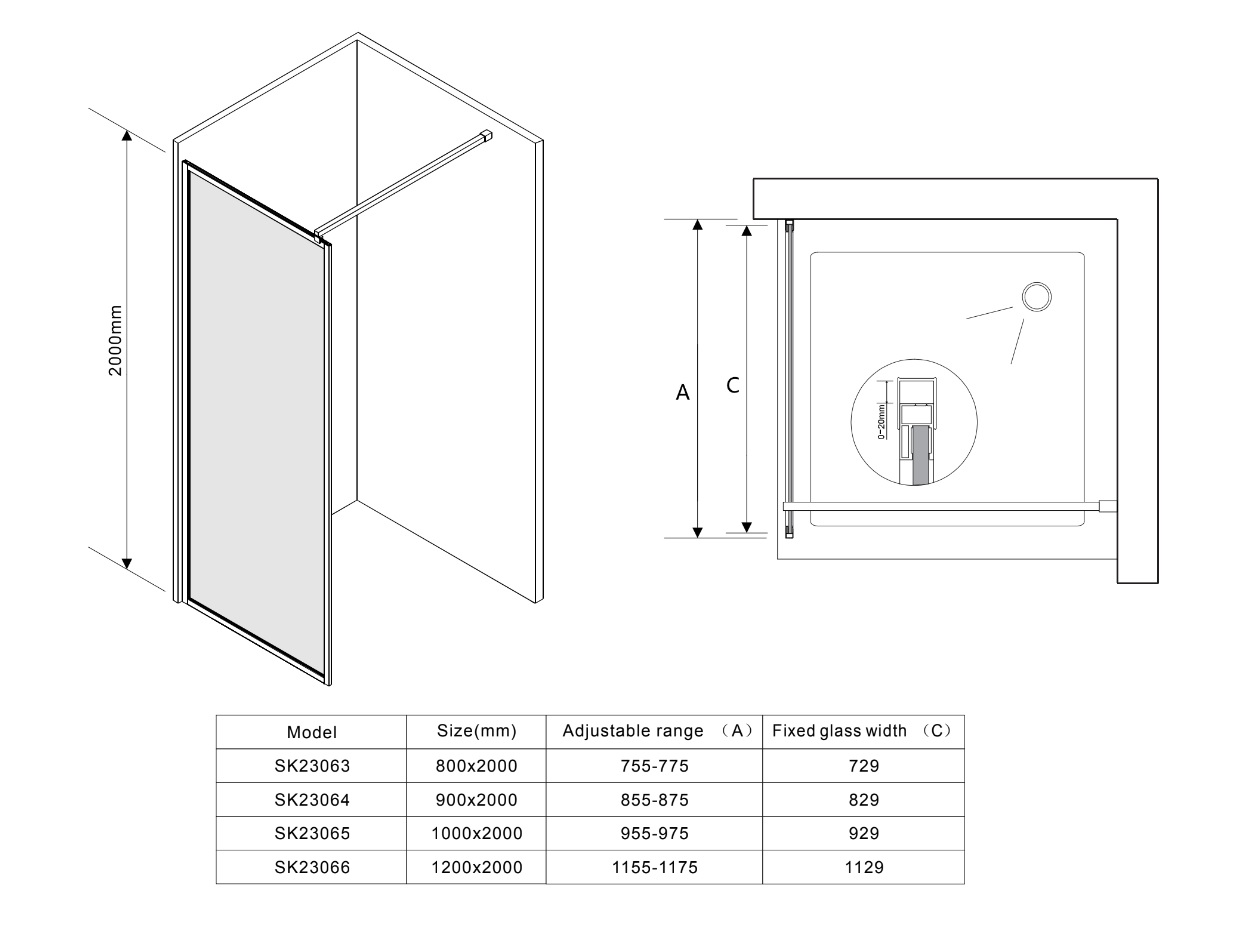 Saniclear Block douchewand mat zwart 120x200cm anti-kalk 8mm