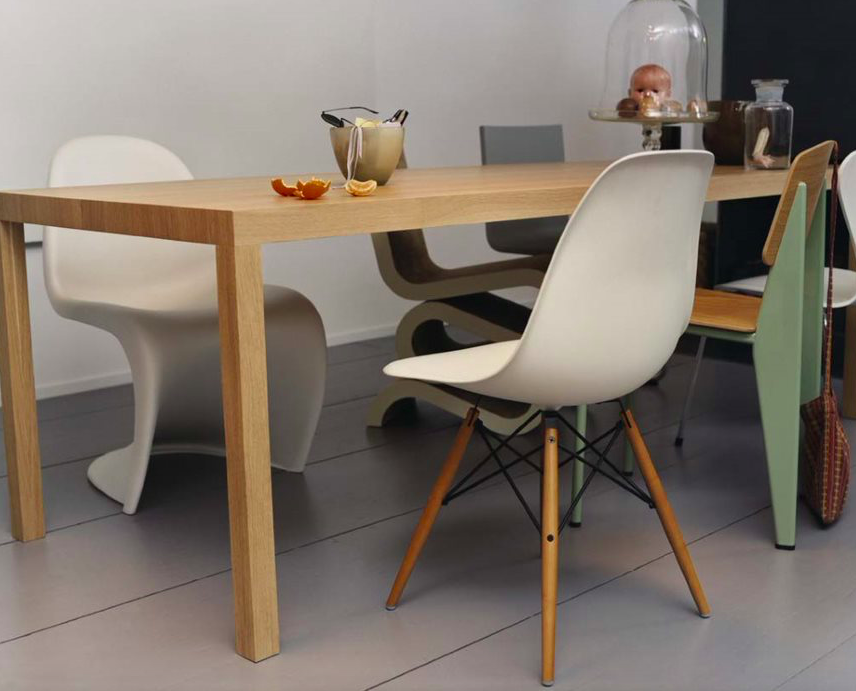 Eetkamerstoel DSW goud esdoorn onderstel cotton white