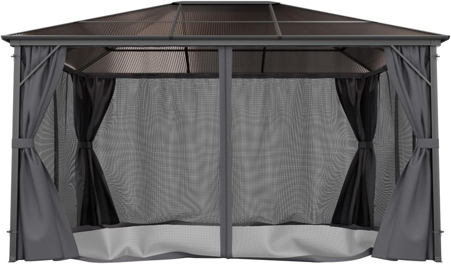 Pavillon 3x4m Garten Überdachung mit Polycarbonat - Dach & Moskitonetz, Seitenteile wasserdicht in anthrazit, mit Metallgestell & Aluminiumrahmen, für Outdoor
