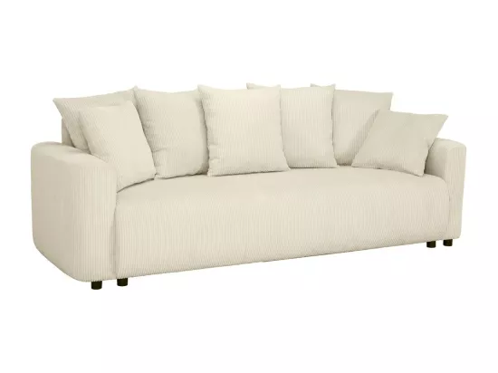 Canapé convertible 3 places en velours côtelé beige avec coffre de rangement - Uma