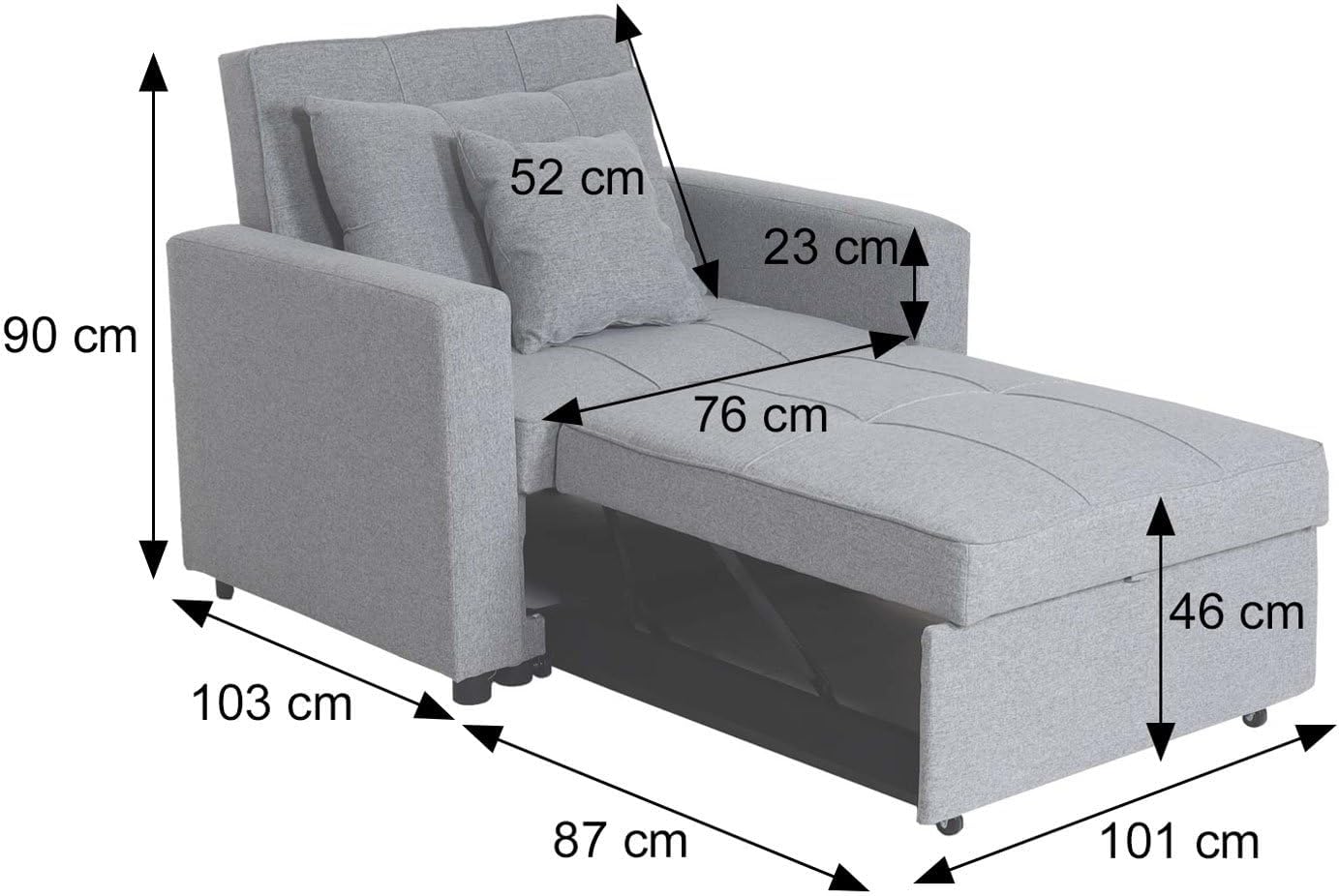 Mendler Schlafsessel HWC-L90, Klappsessel Schlafsofa Gästebett Relaxsessel, Liegefläche 197x103cm Stoff/Textil - dunkelgrau