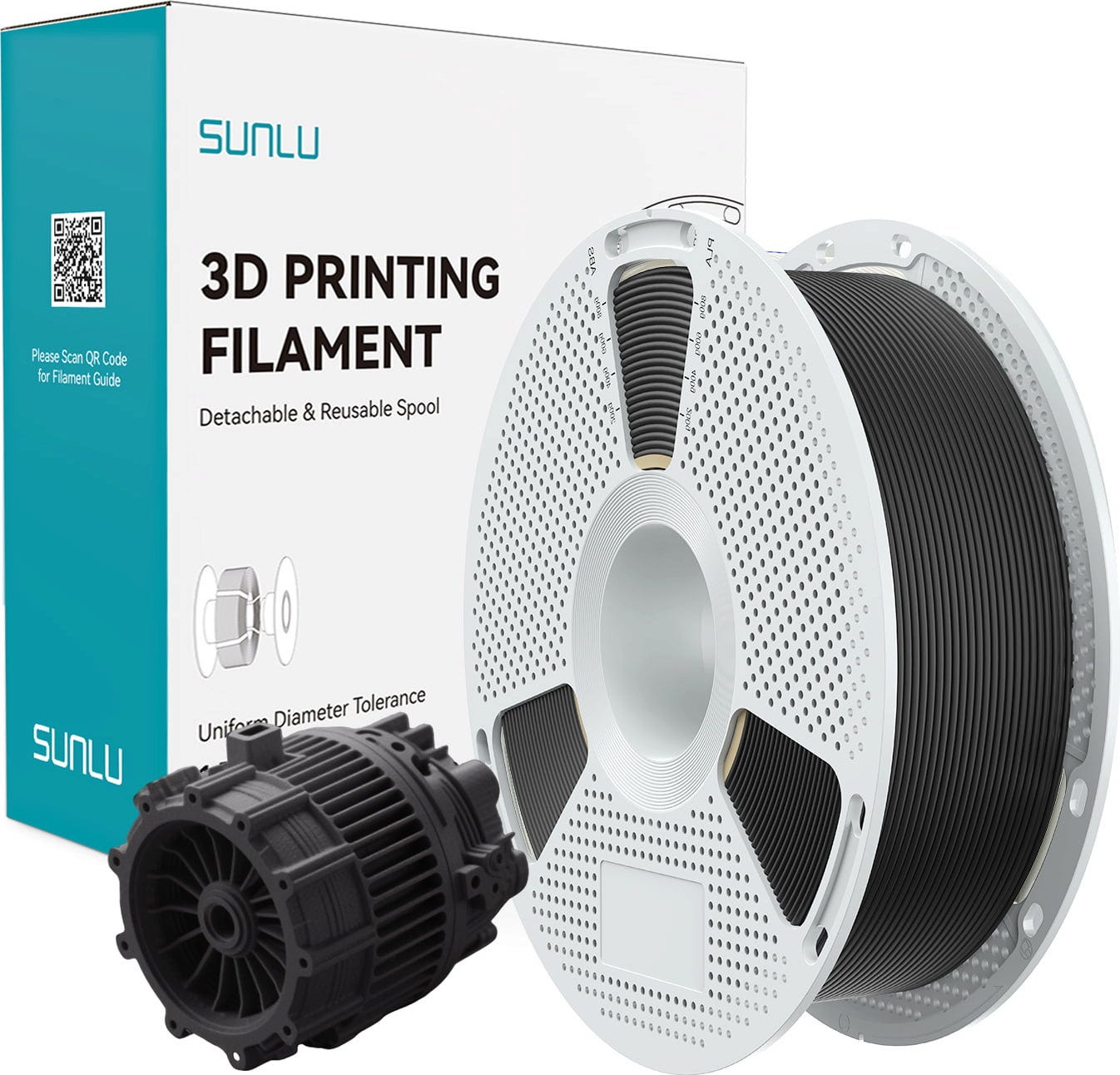 SUNLU  PA6-GF Black, 1,75 mm / 1000 g    Glasfaserverstärktes Nylon für höchste Stabilität in Black