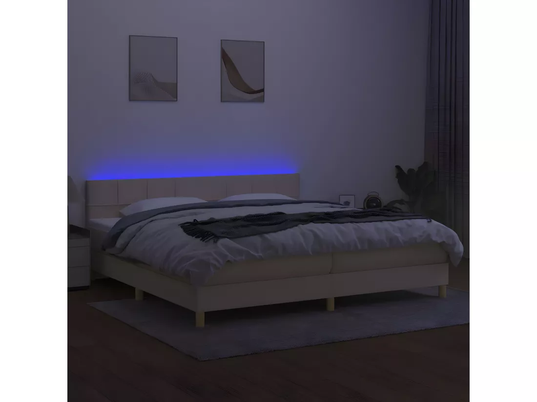 Sommier tapissier et matelas et LED Crème 200x200 cm Tissu