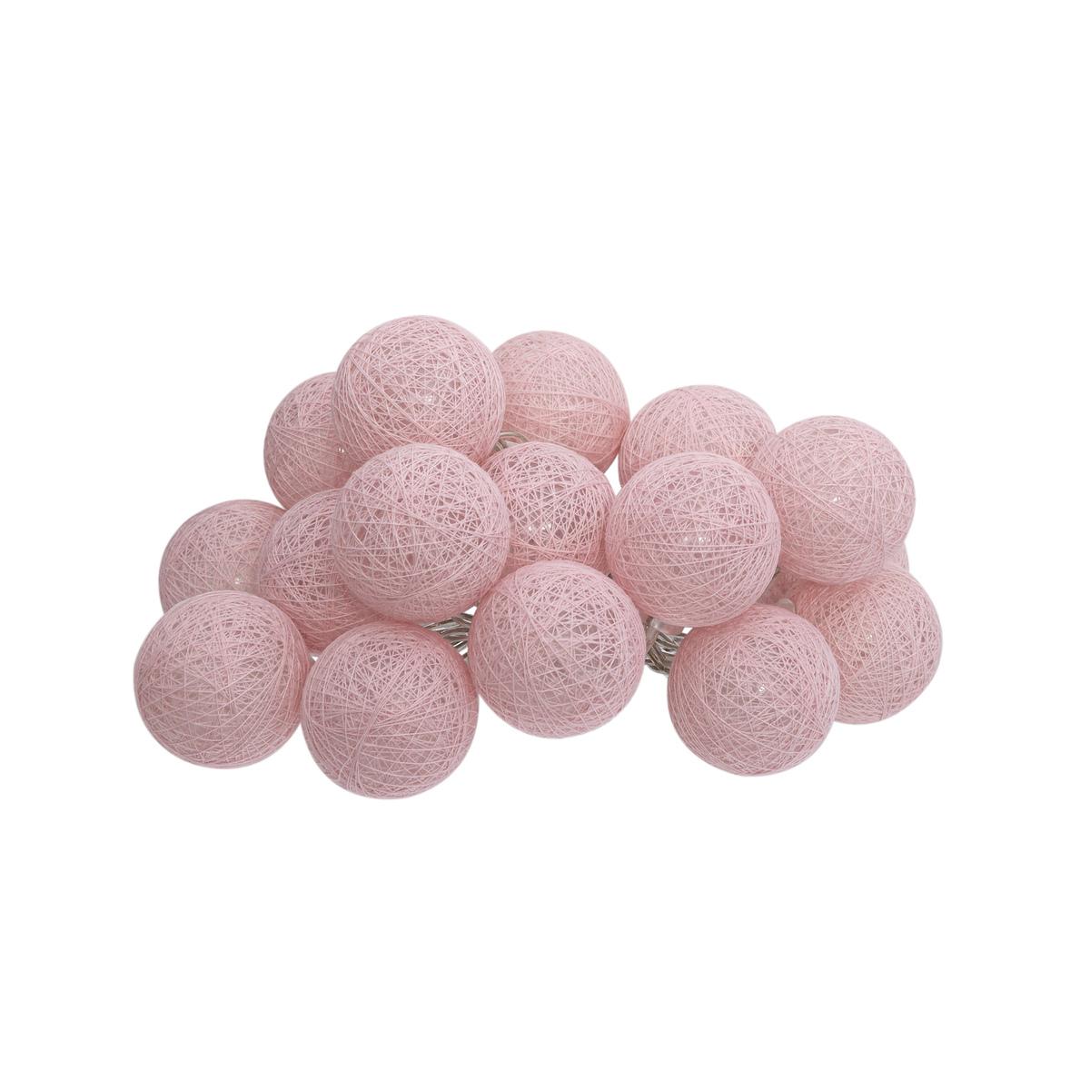 GUIRLANDE LED PILE 16 BOULES ROSE CLAIR D.3.5CM
