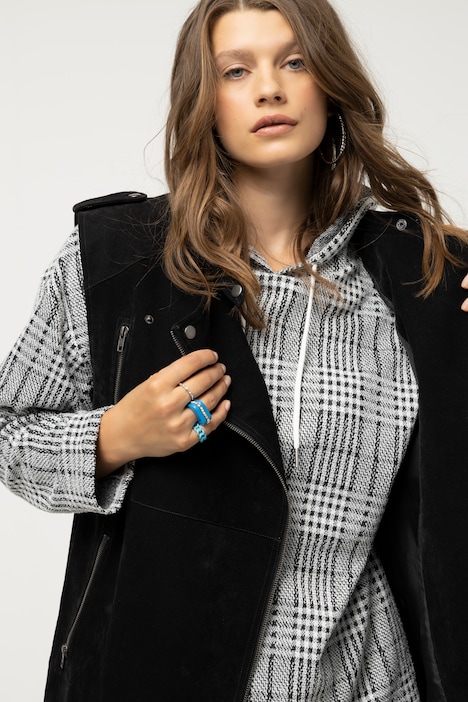 Bikerweste, oversized, Stehkragen, Zipper, Lederoptik