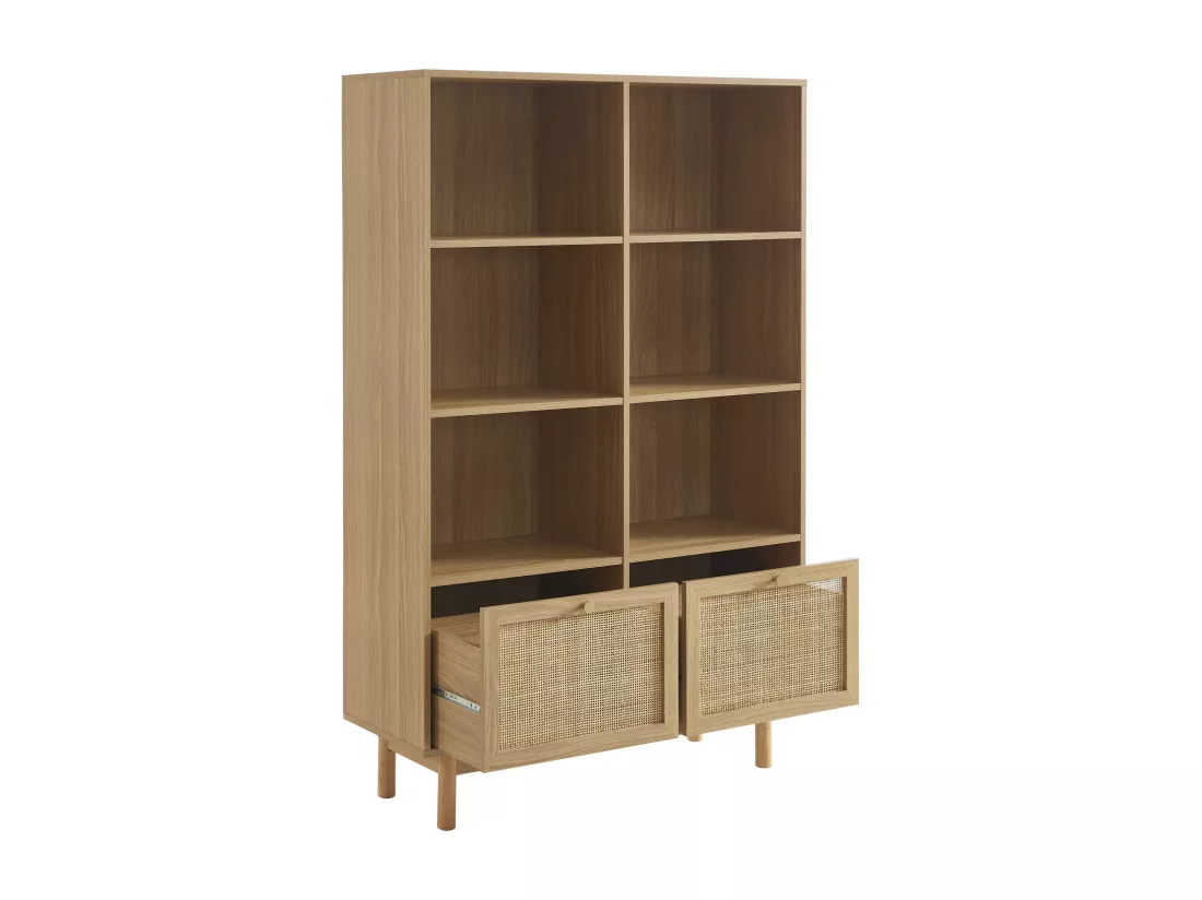 Bibliothèque effet chêne et cannage rotin 100 cm ONYX