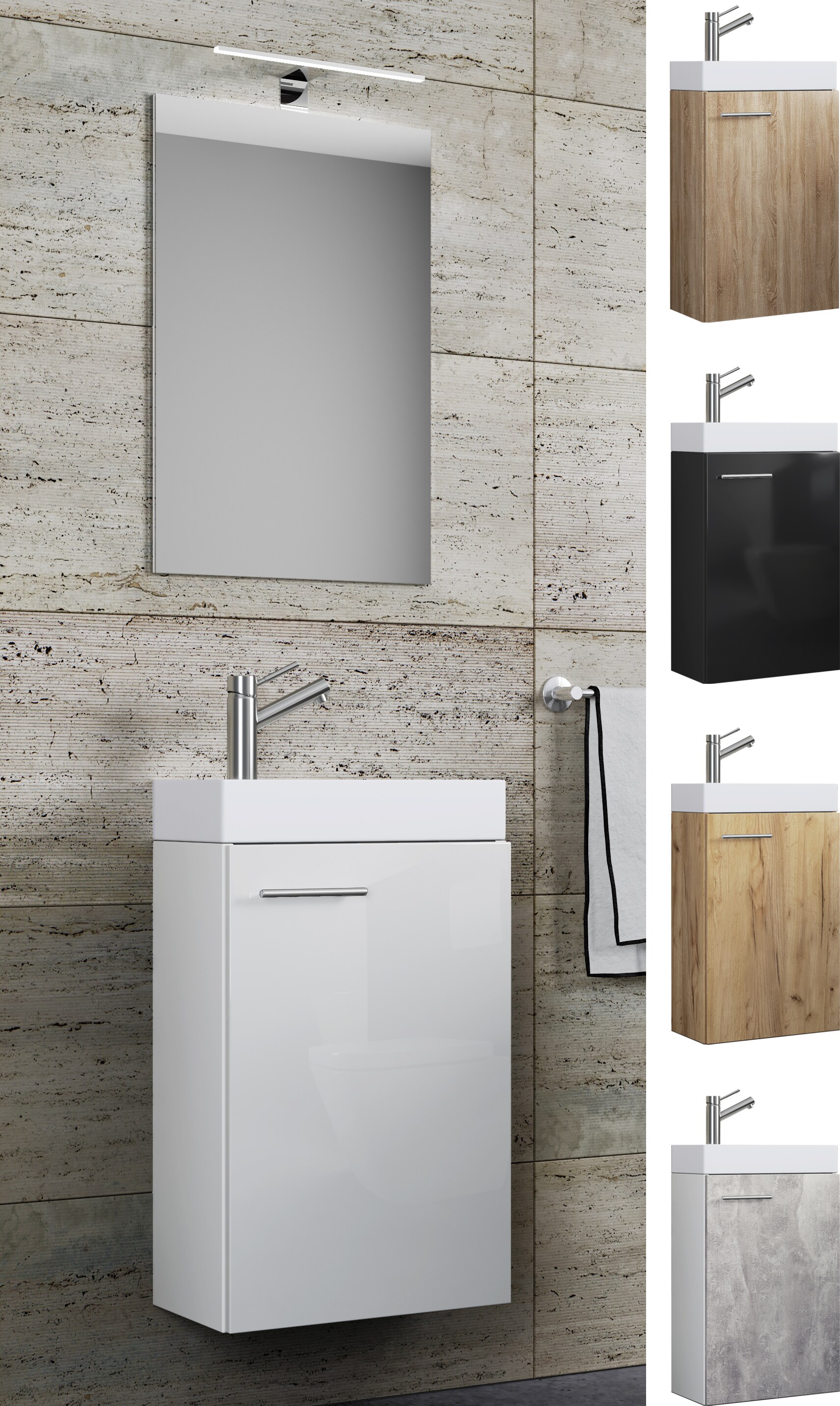 VCM 3-tlg Badmöbel Set Gäste WC Gästebad Waschplatz Waschtisch klein schmal Slito SP