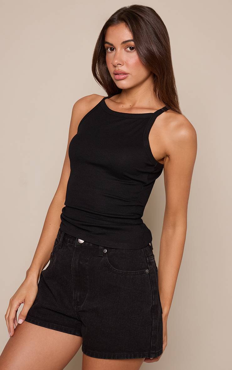 Noir Délavé Short En Jean Mom Taille Haute