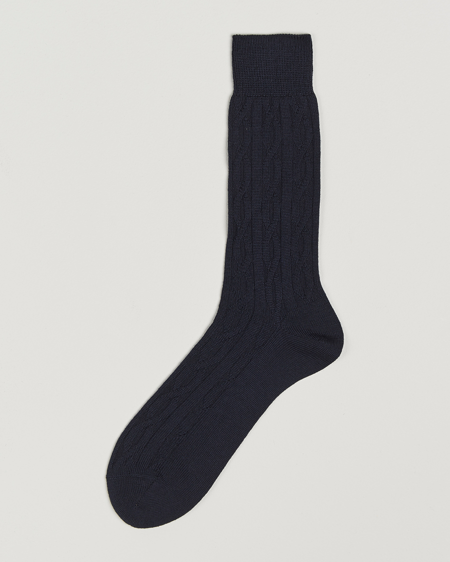 Bresciani Link Ribbed Wool Socks Navy