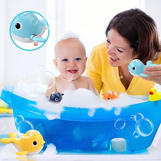 Badewannen Kinder Aufzieh Spielzeug Interaktives Schwimmendes Baby Wasser Spiel - Wal